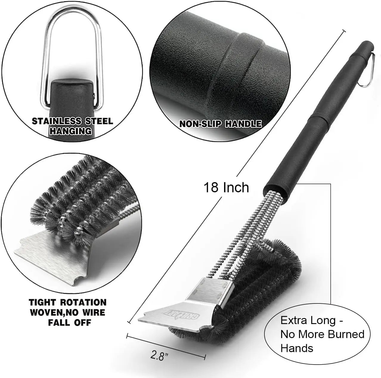 Brosse de Nettoyage BBQ 3 en 1 avec Grattoir