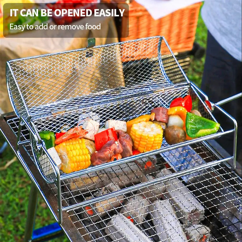 Panier à Barbecue Rotatif en Acier Inoxydable