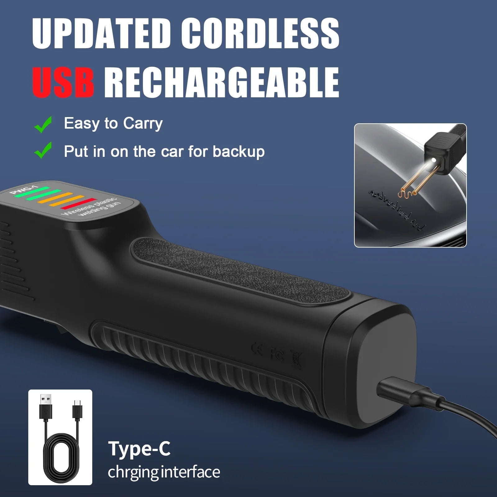 Pistolet Soudage Plastique Sans Fil Rechargeable USB 400°C + 200 agrafes
