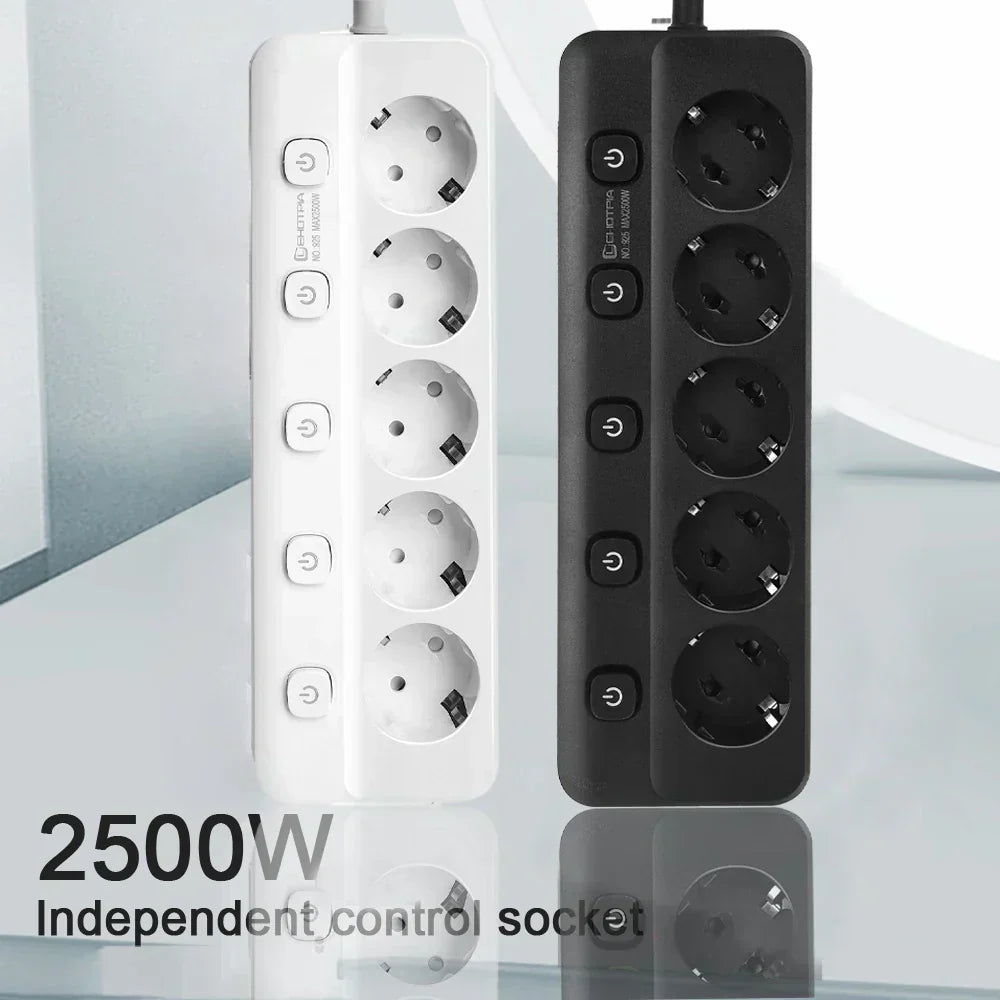 Multiprise 2500W Anti-Surchauffe à Interrupteurs - 3 ou 5 Prises