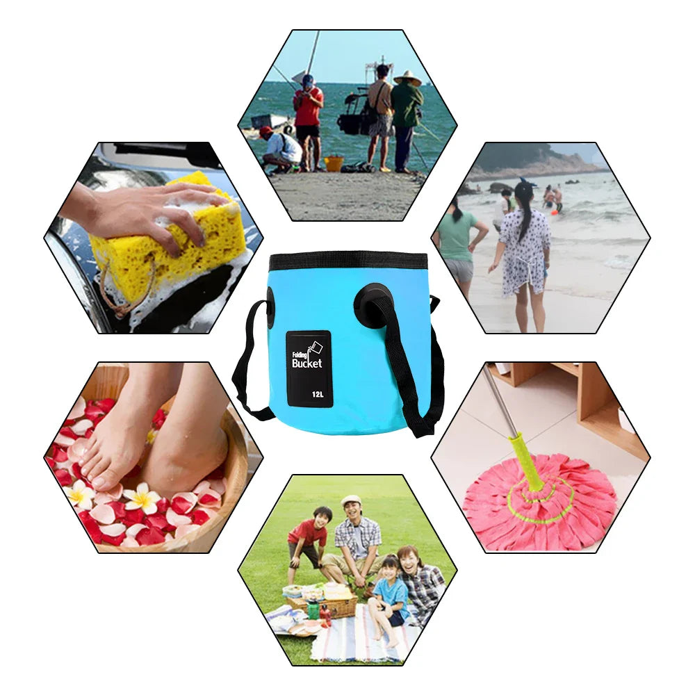 Seau pliable 12L multifonctions - Lavage de voiture, pĂȘche, camping...