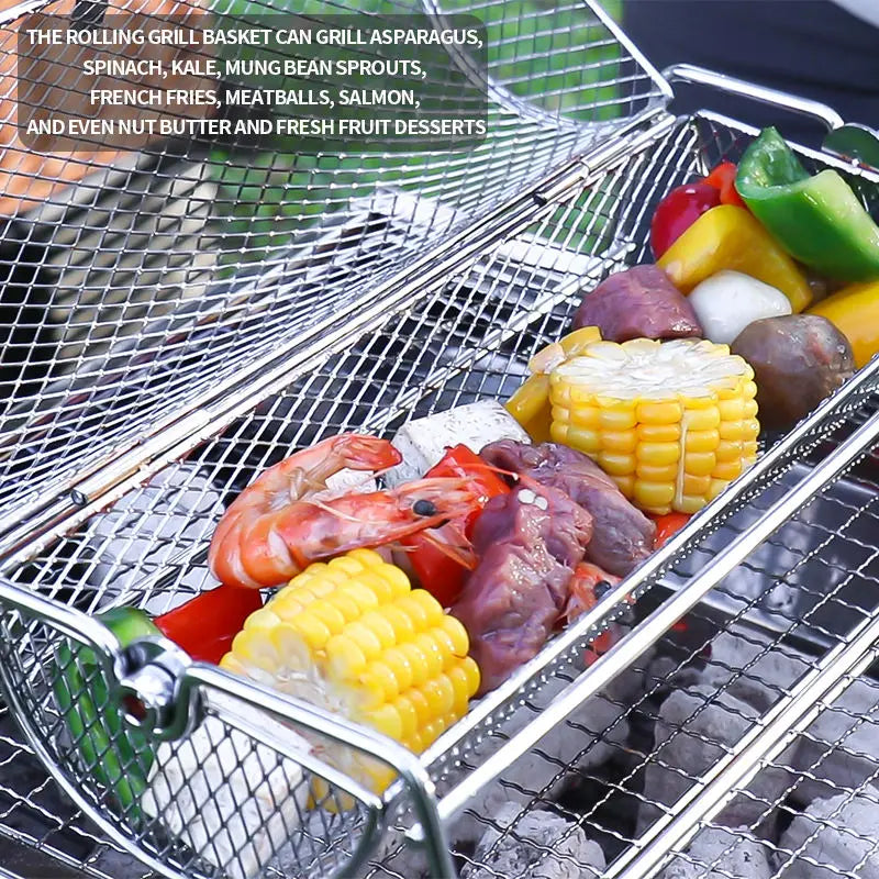 Panier à Barbecue Rotatif en Acier Inoxydable