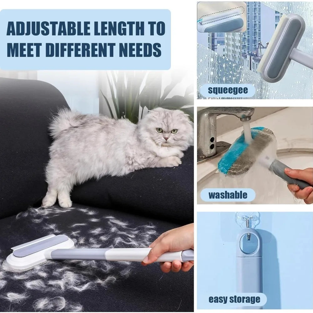 Brosse Ramasse-Poils 4-en-1 Réutilisable Long Manche — Lavable, Chien & Chat, Canapé & Vêtements