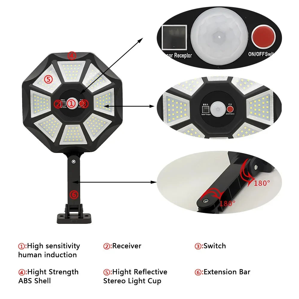 Lampe Solaire 168 LED Étanche 12H d'Éclairage Capteur de Mouvement