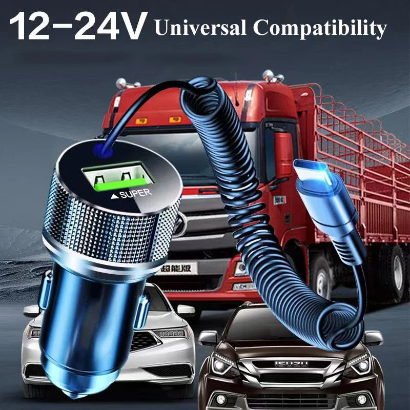 Chargeur Voiture USB-C 2-en-1 – Charge Ultra Rapide 12V pour iPhone, Samsung, Huawei et OPPO