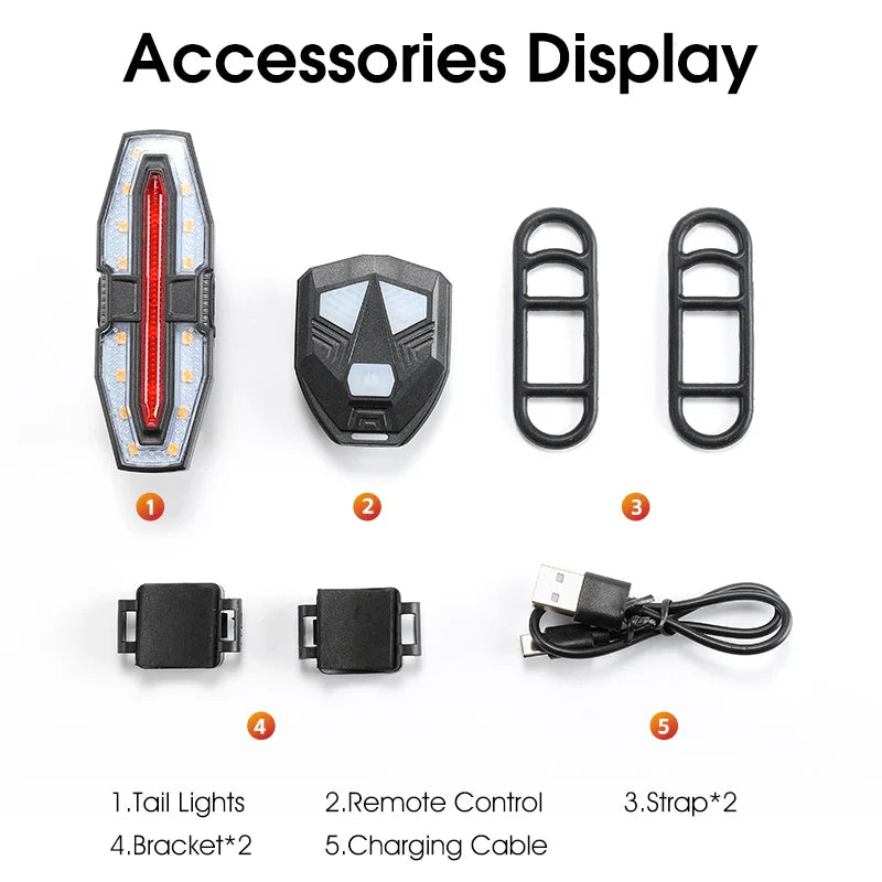 Feu arrière de vélo avec clignotants télécommandés rechargeable USB