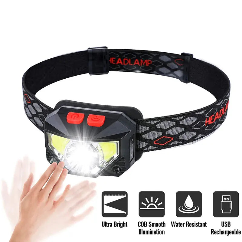 Lampe Frontale Waterproof avec Capteur de Mouvement