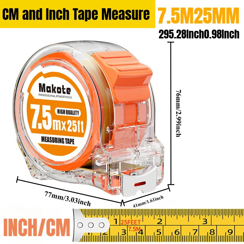 Ruban à mesurer rétractable en acier impérial - 3M/5M/7,5M