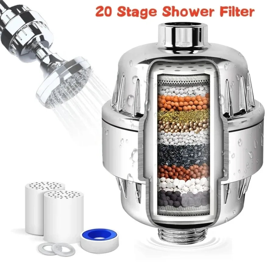 Purificateur d'eau Anti Calclaire Pommeau de douche - 15 Étapes