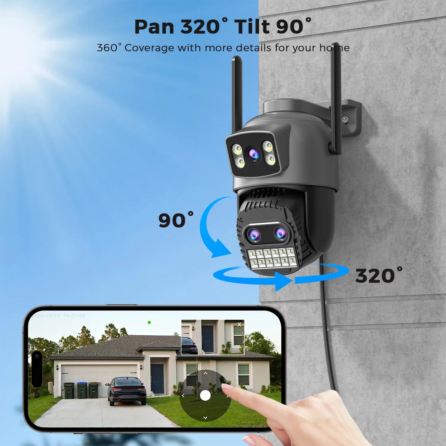 Caméra Surveillance Extérieure connectée PTZ Double Écran 8MP WiFi — Zoom 10X, Détection IA