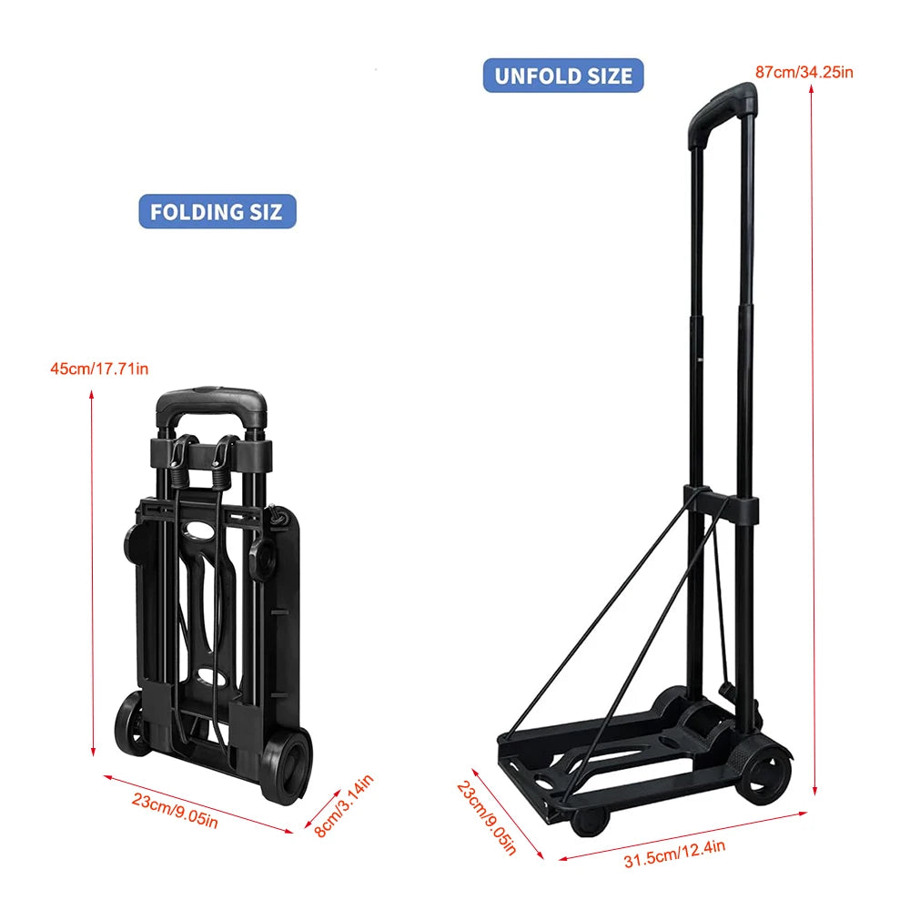 Diable à Main Pliable et Portable avec Cordes de Maintien - Jusqu'à 25kg