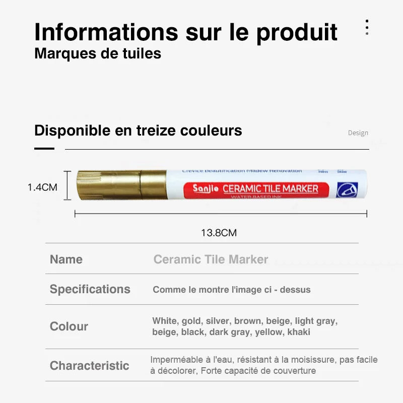 Stylo Marqueur pour Joints Étanche