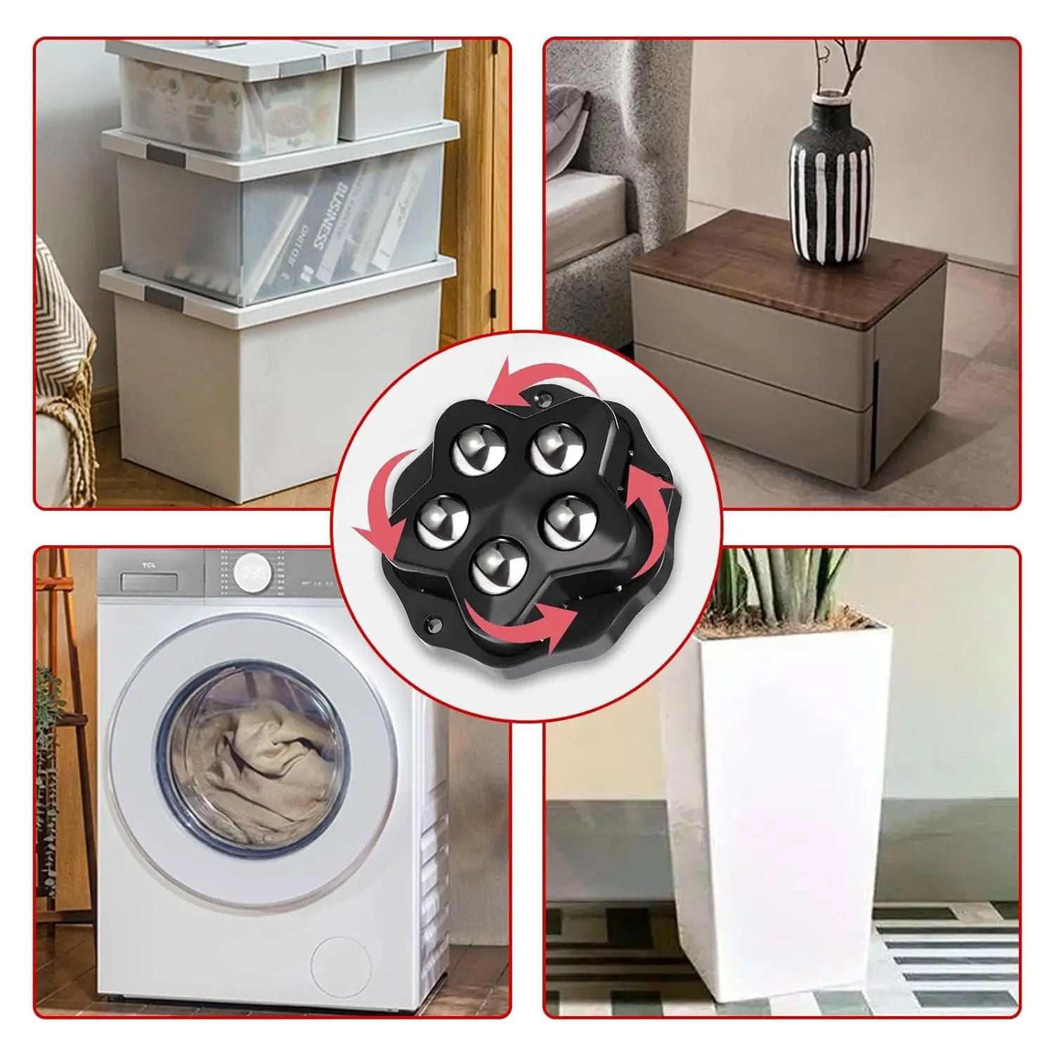 Mini Roulettes Pivotantes Auto-Adhésives – Lot de 4
