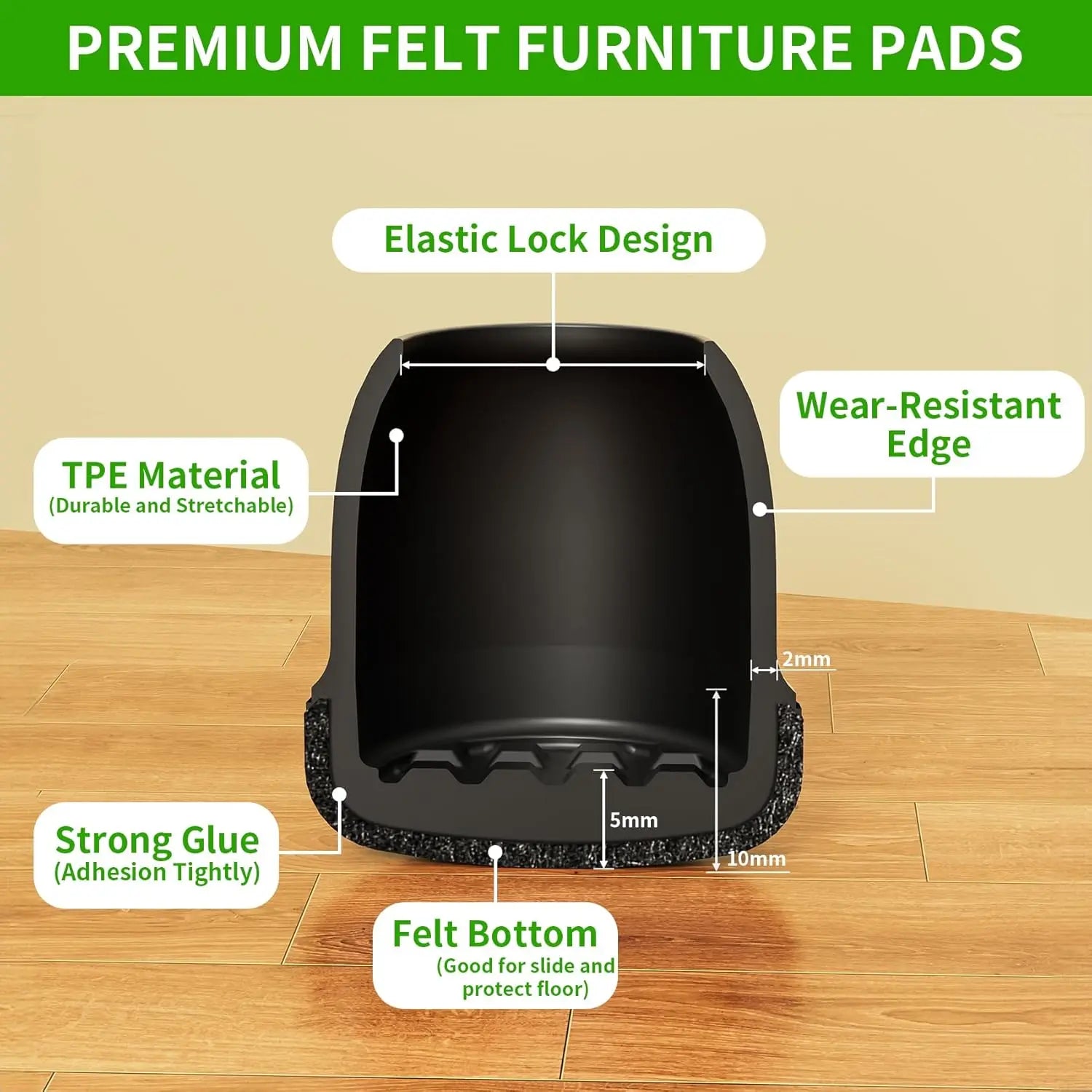 8x Protège-Pieds de Chaise en Silicone Anti-Rayures & Anti-Bruit