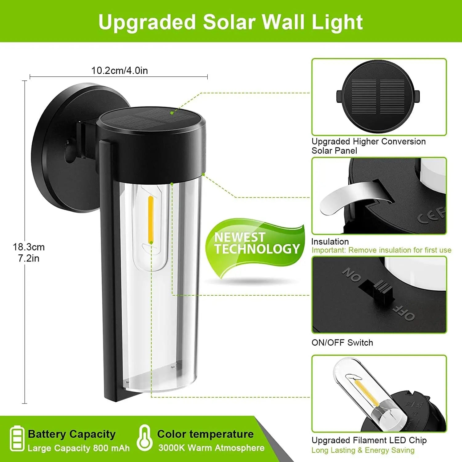 Lanterne Murale Solaire IP65 Automatique - Jardin & Terrasse