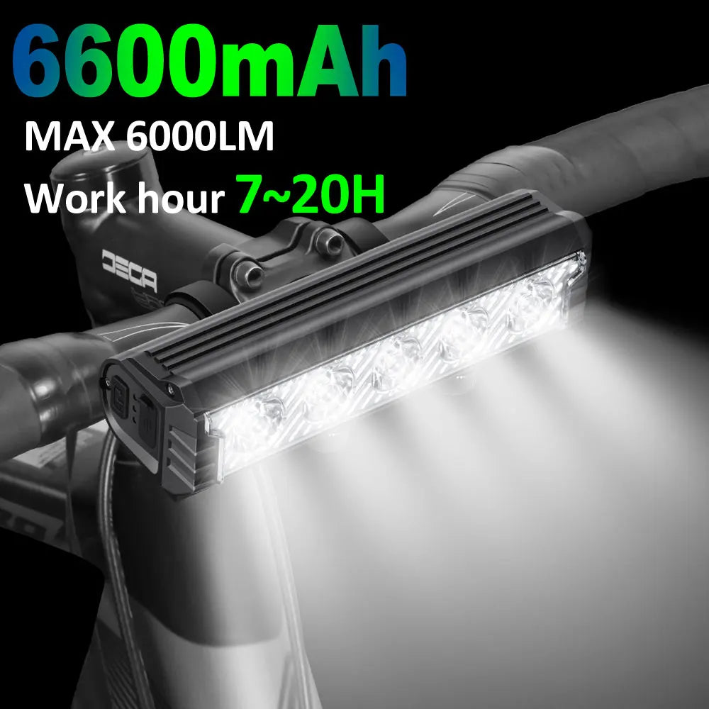 Feu avant de vélo 6000 Lumens - Grand Angle - Jusqu'à 12h d'autonomie + Feu arrière OFFERT