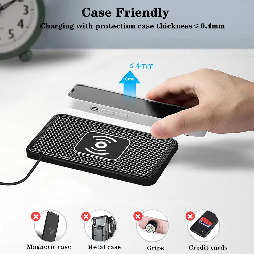 Chargeur Sans Fil Antidérapant de Voiture pour Smartphone