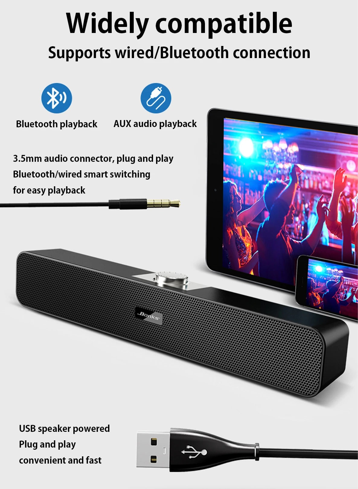 Barre de son Audio 360° Bluetooth - TV, PC, Smartphone