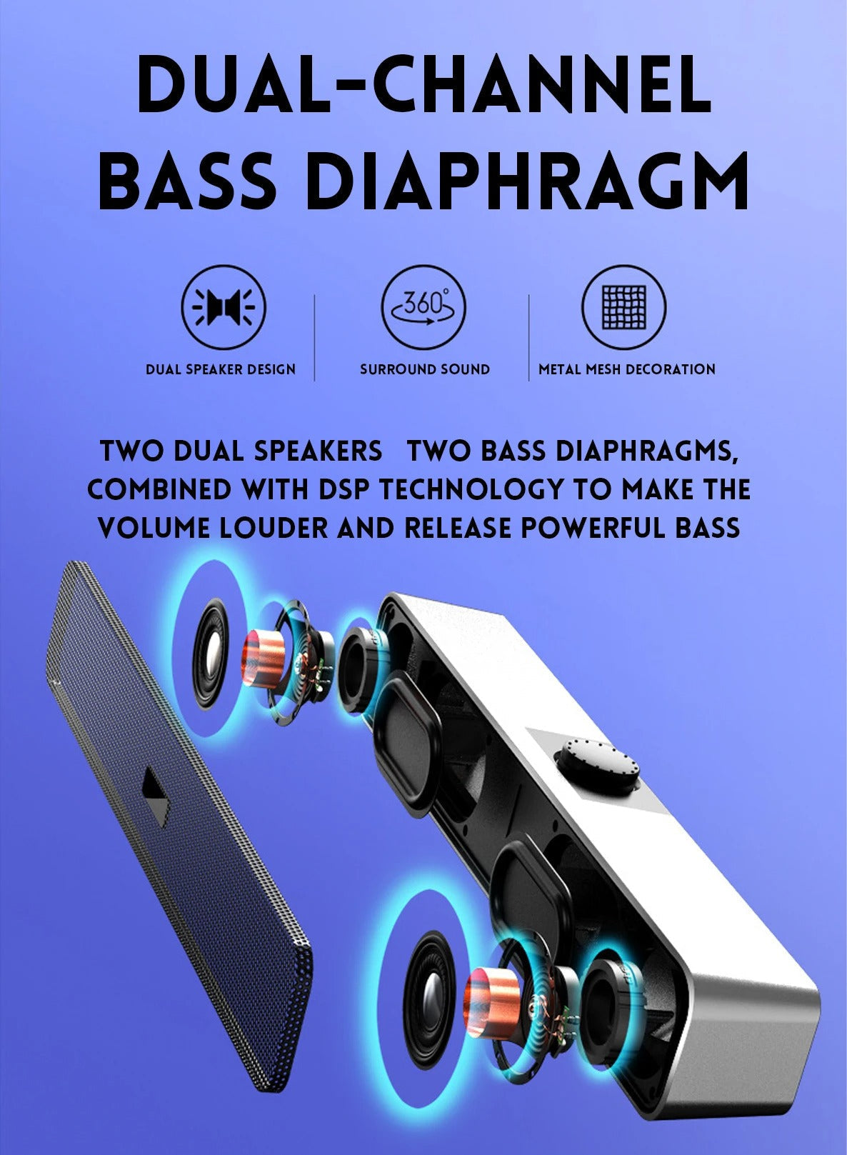 Barre de son Audio 360° Bluetooth - TV, PC, Smartphone