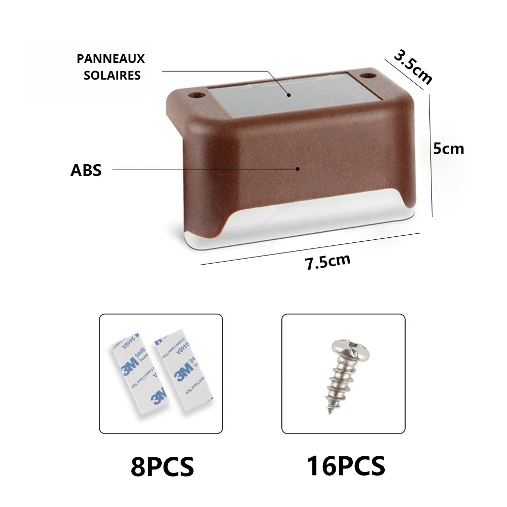 Lot de 8 Lampes LED solaires pour escaliers