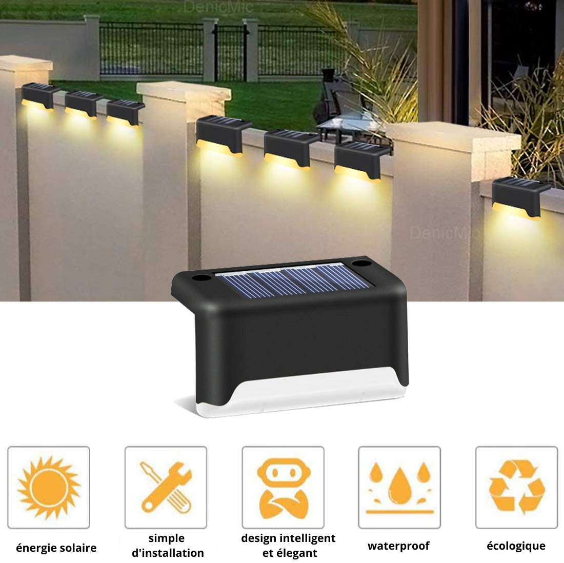 Lot de 8 Lampes LED solaires pour escaliers