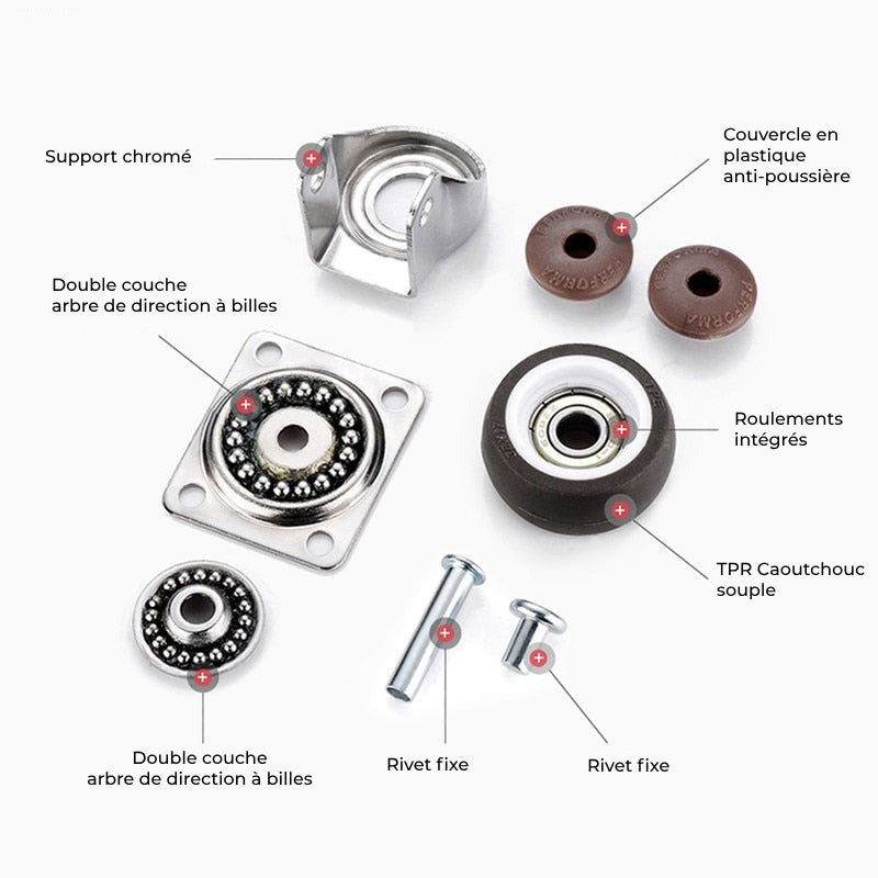 Roulette de meuble universelle - 4 pièces