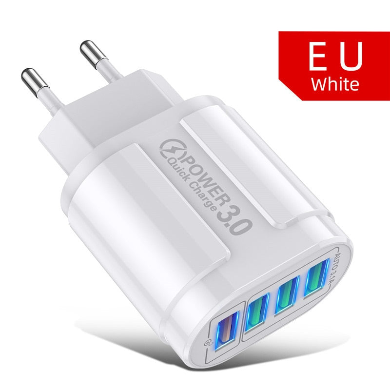 Chargeur Mural Rapide à 4 Ports avec Hub USB LED QC 3.0, Adaptateur Secteur 3.1A, Prise US Chargeur Mural Rapide à 4 Ports avec Hub USB LED QC 3.0, Adaptateur Secteur 3.1A, Prise US