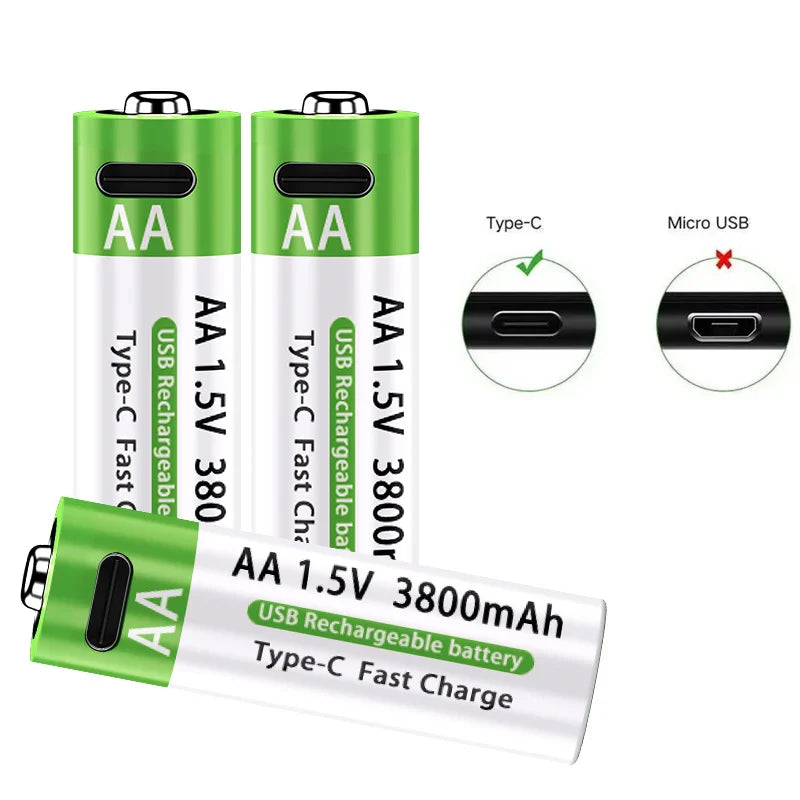 4 Piles Rechargeables USB AA 1.5V – 3800mAh