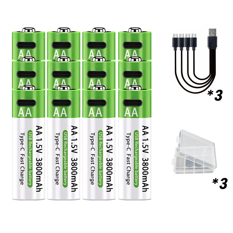 4 Piles Rechargeables USB AA 1.5V – 3800mAh