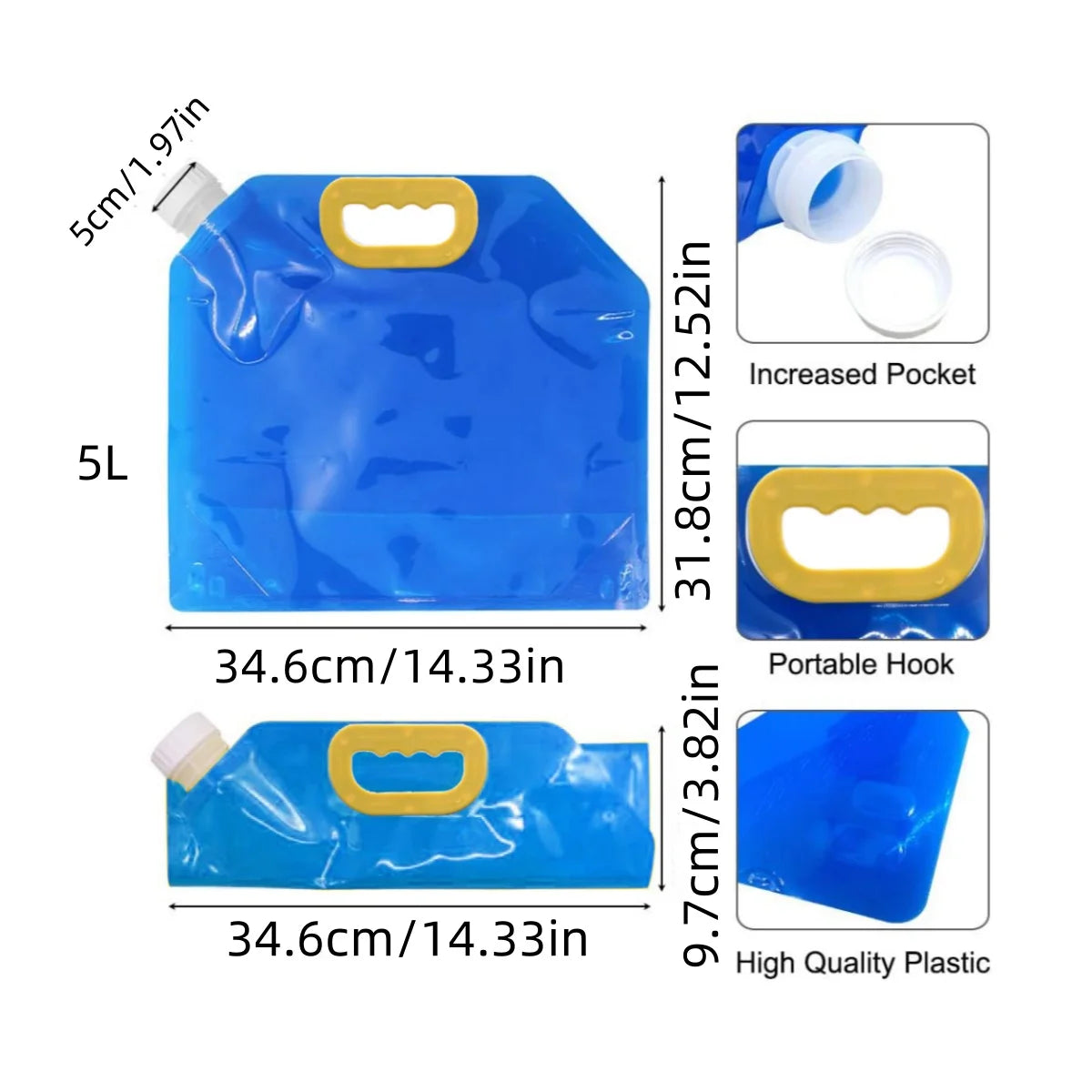 Sac d’Eau Pliable 10L avec Poignée Solide
