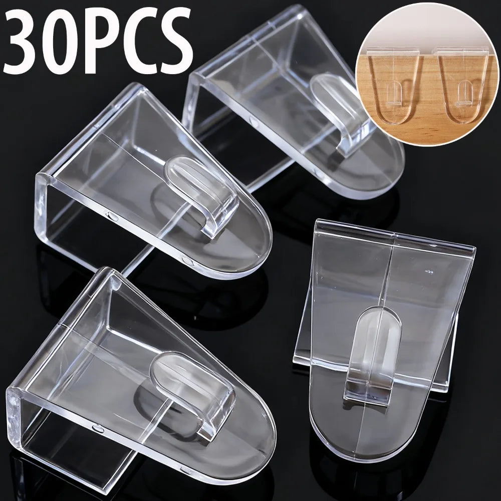 Lot de 30 Crochets Transparents à Clip pour tiroirs, portes...