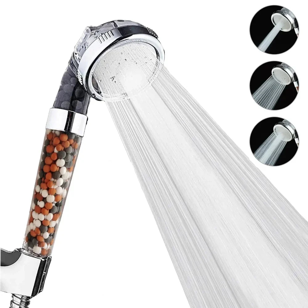 Pommeau de Douche Écologique Haute Pression 3 Jets Relaxants - Recharge Billes OFFERTE