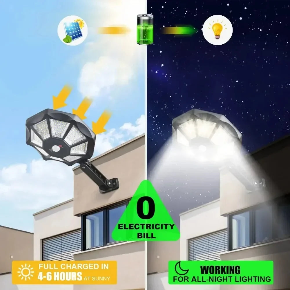 Lampe Solaire 168 LED Étanche 12H d'Éclairage Capteur de Mouvement