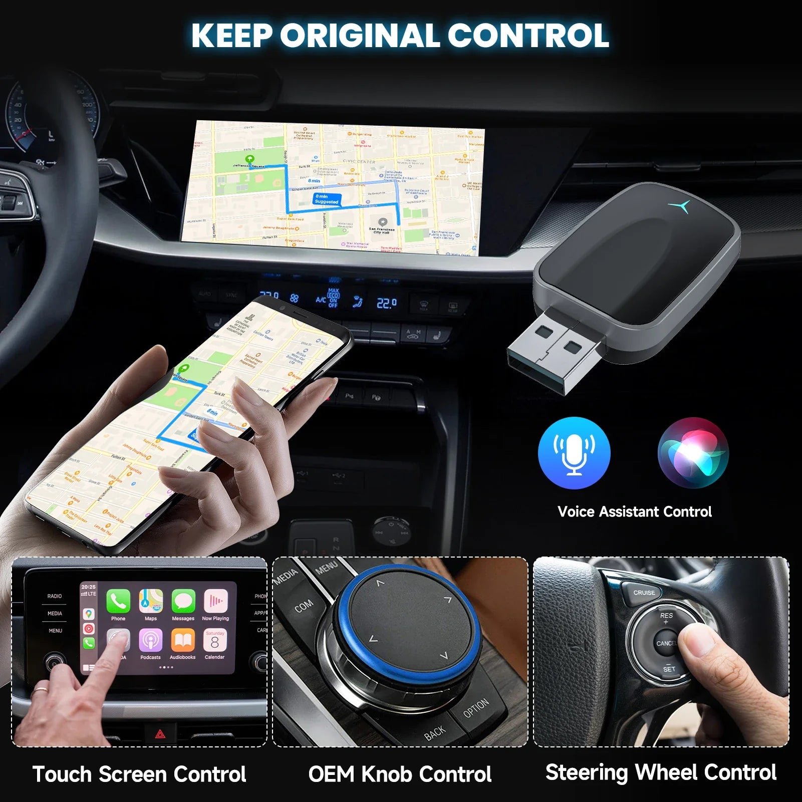 Adaptateur CarPlay Sans Fil 2 en 1 - iPhone & Android Auto