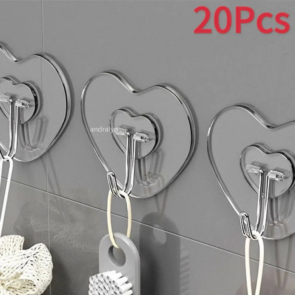 Crochets Cœur Autocollants Étanches - Lot de 20