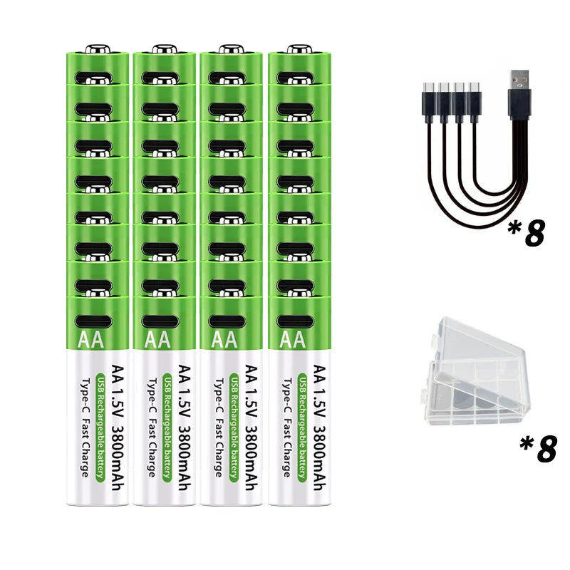 4 Piles Rechargeables USB AA 1.5V – 3800mAh