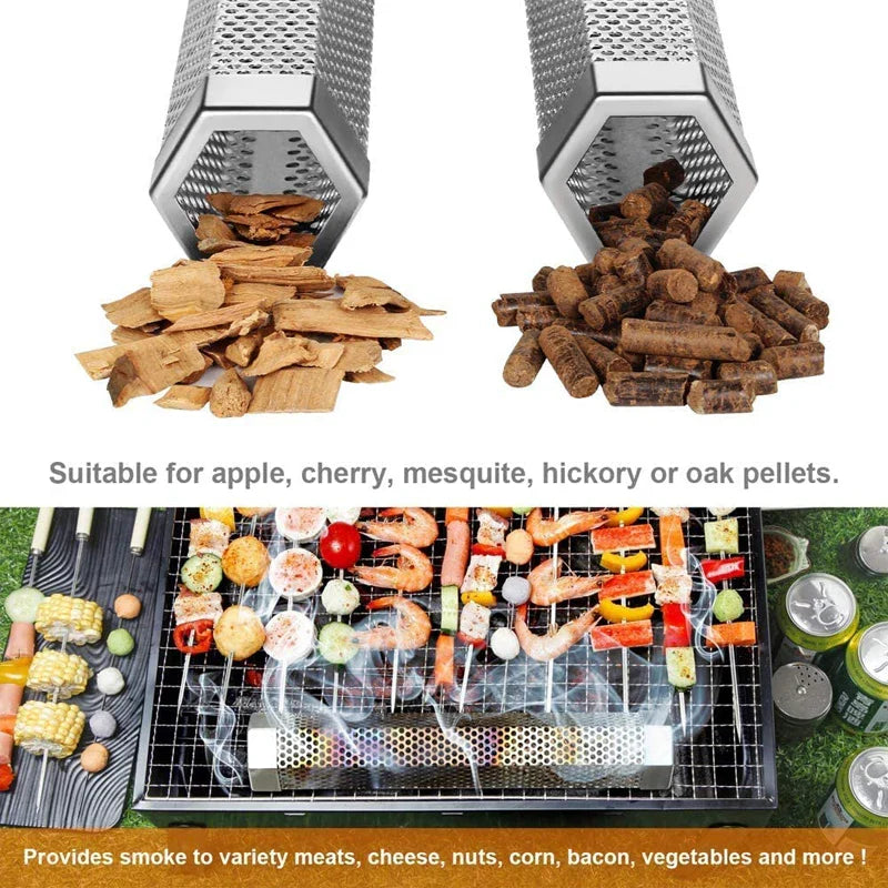Tube Fumoir Hexagonal Inox 30cm pour Granulés BBQ — Fumage Froid & Chaud 5h