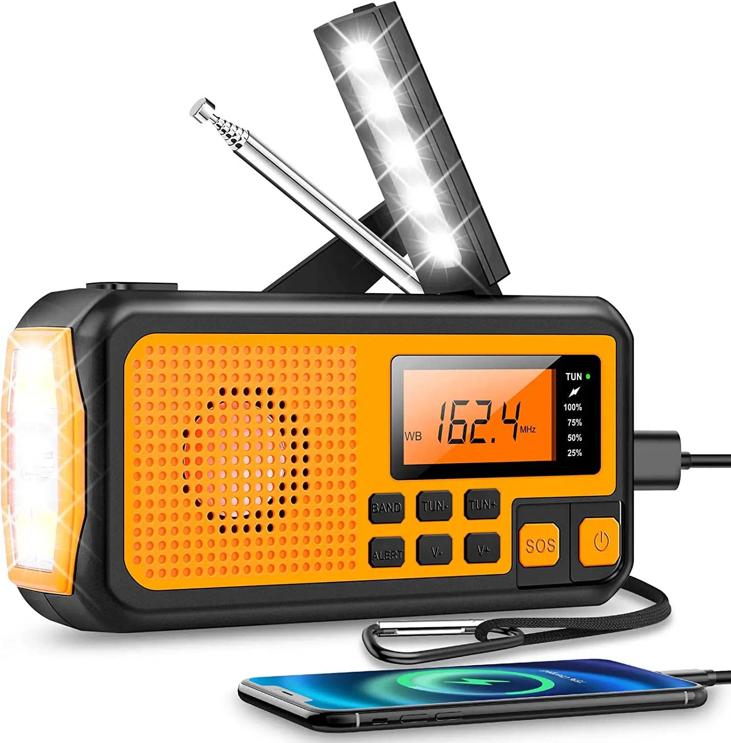 Radio D’urgence Multi-fonctions AM/FM Solaire avec Manivelle