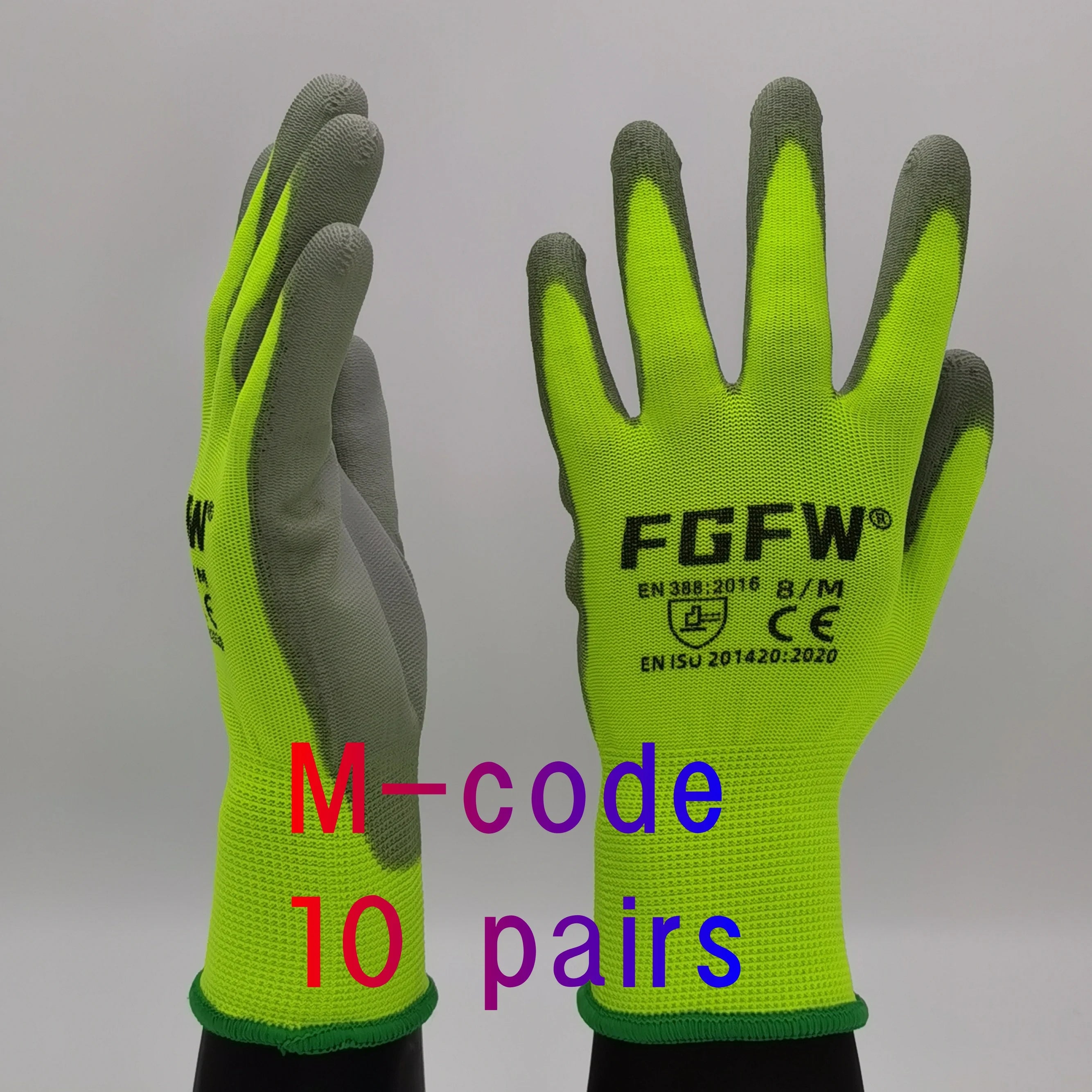 10 Paires de Gants de Travail de Sécurité Enduits en PU - Certifiés EN 388