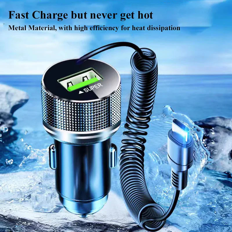 Chargeur Voiture USB-C 2-en-1 – Charge Ultra Rapide 12V pour iPhone, Samsung, Huawei et OPPO