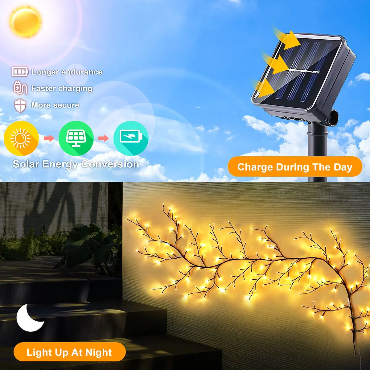 Arbre Lumineux Mural Solaire & Wateproof