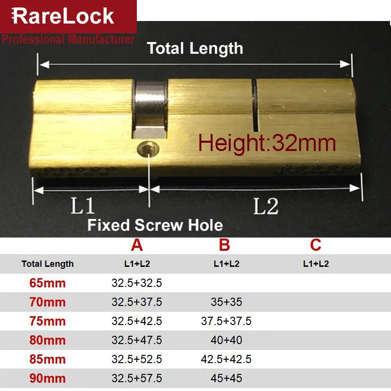Serrure de Porte Cylindre 10 Tailles & 7 Clés