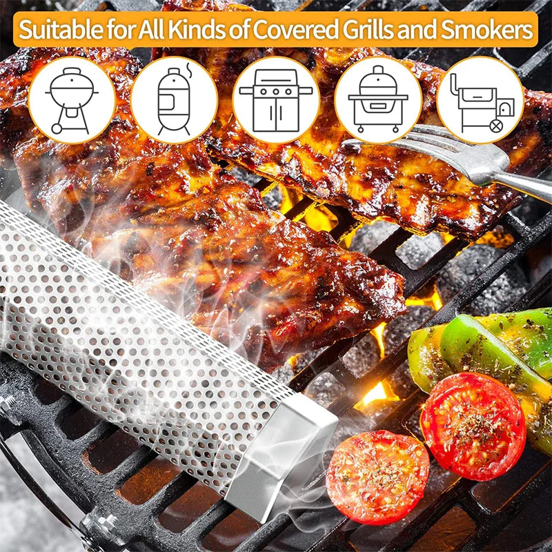 Tube Fumoir Hexagonal Inox 30cm pour Granulés BBQ — Fumage Froid & Chaud 5h