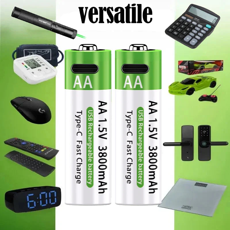 4 Piles Rechargeables USB AA 1.5V – 3800mAh