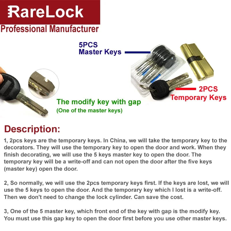 Serrure de Porte Cylindre 10 Tailles & 7 Clés