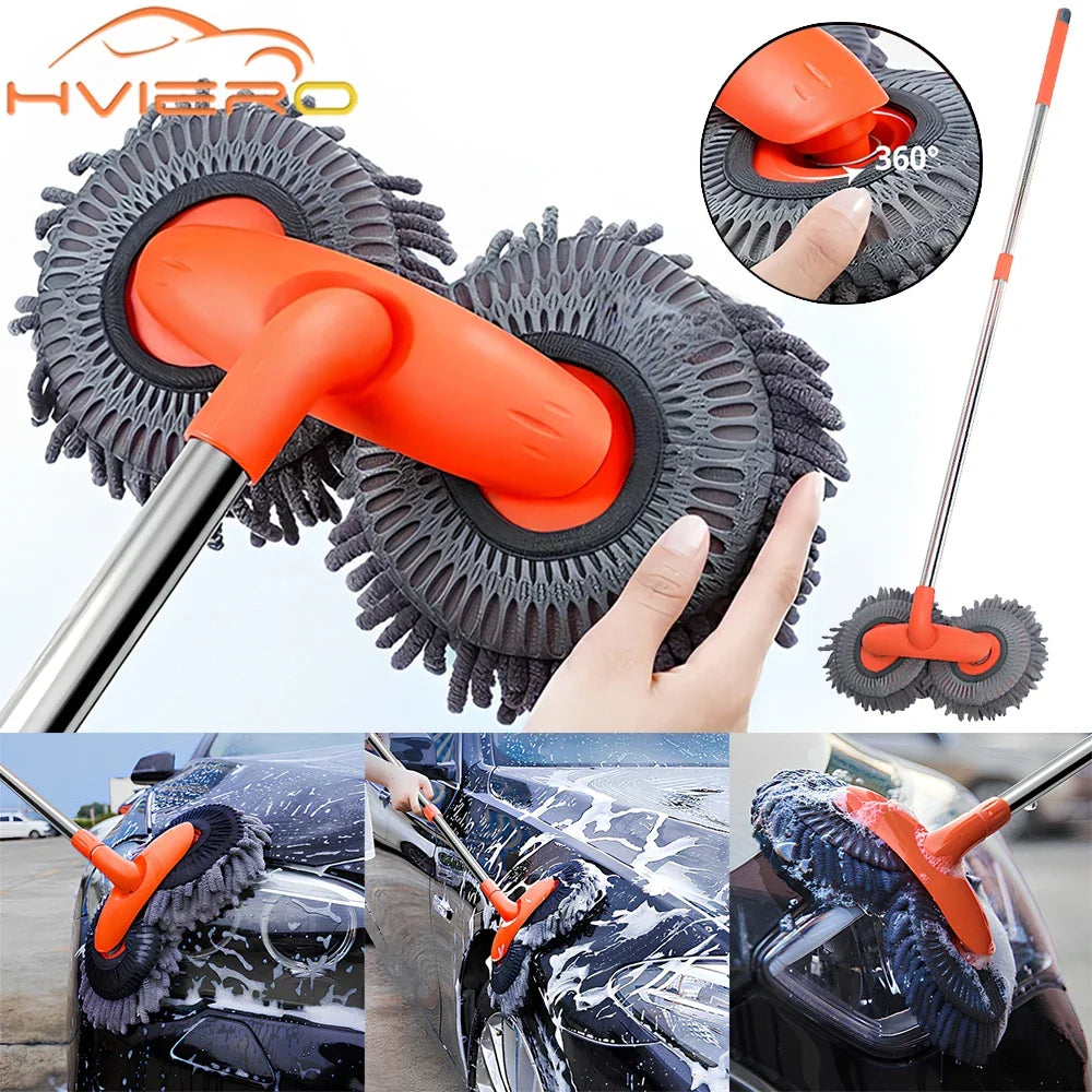 Brosse Télescopique Microfibre Lavage Voiture à Double Tête Pivotante