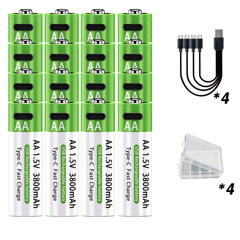 4 Piles Rechargeables USB AA 1.5V – 3800mAh