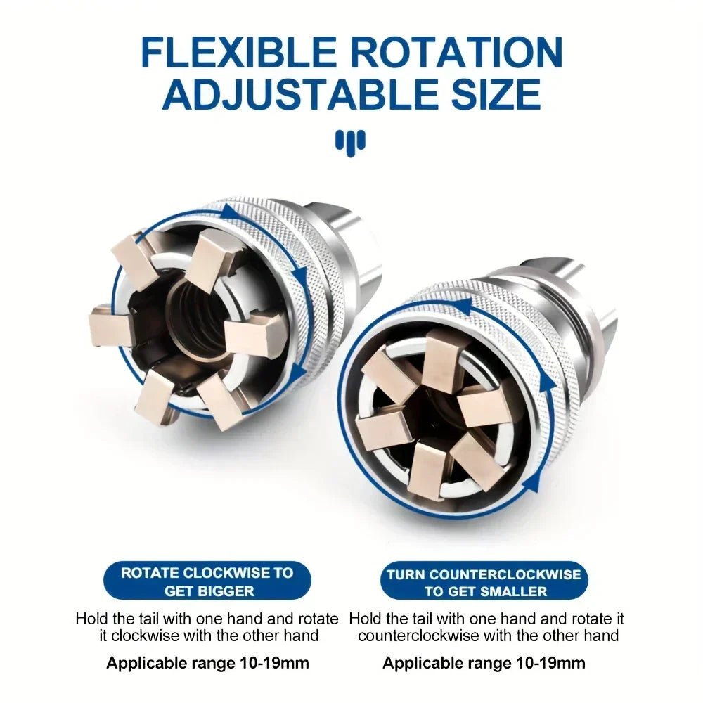 Clé à Douille Universelle Réglable 10–19 mm – Cliquet Multifonction avec Tige – Kit 2 Pièces