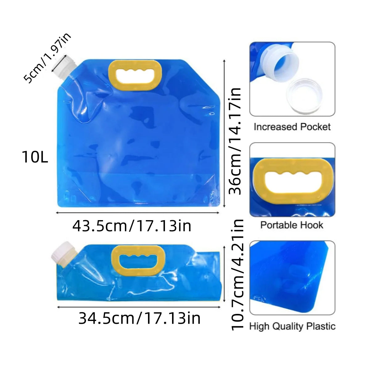 Sac d’Eau Pliable 10L avec Poignée Solide