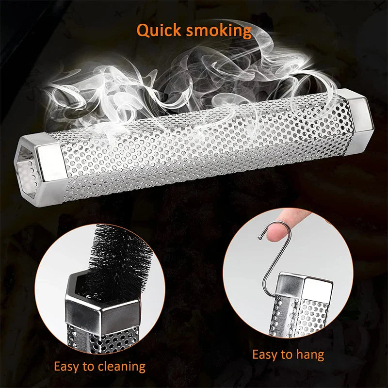 Tube Fumoir Hexagonal Inox 30cm pour Granulés BBQ — Fumage Froid & Chaud 5h